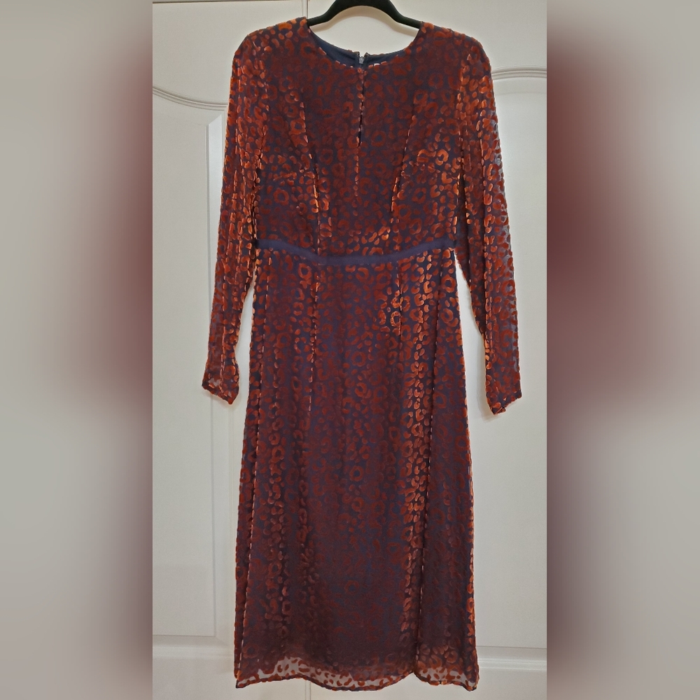 NWT! Boden. Marie Devore Leopard Velvet Navy/Copper Dress